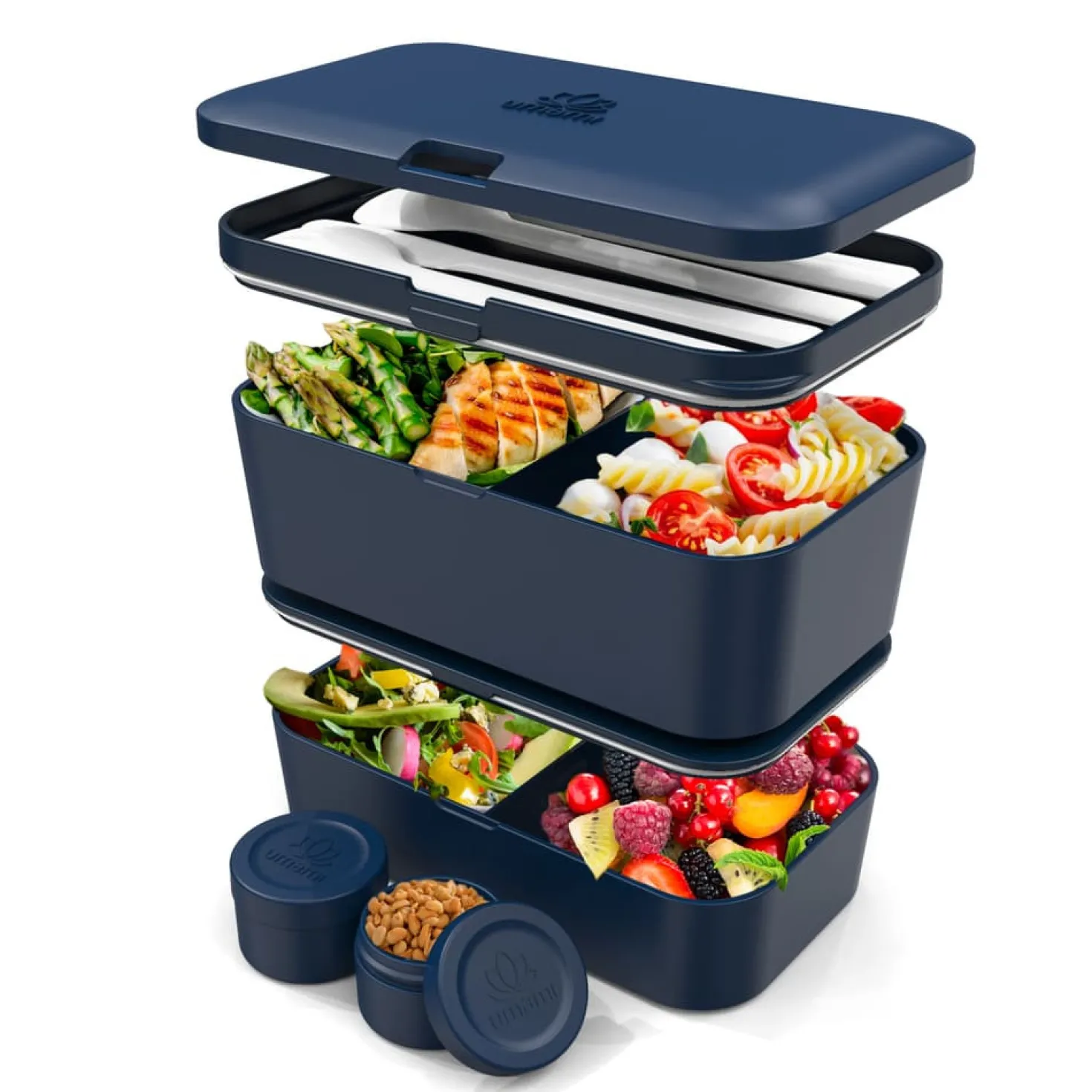 Bento encastrable 2 pots et couverts 1.5L bleu - Umami