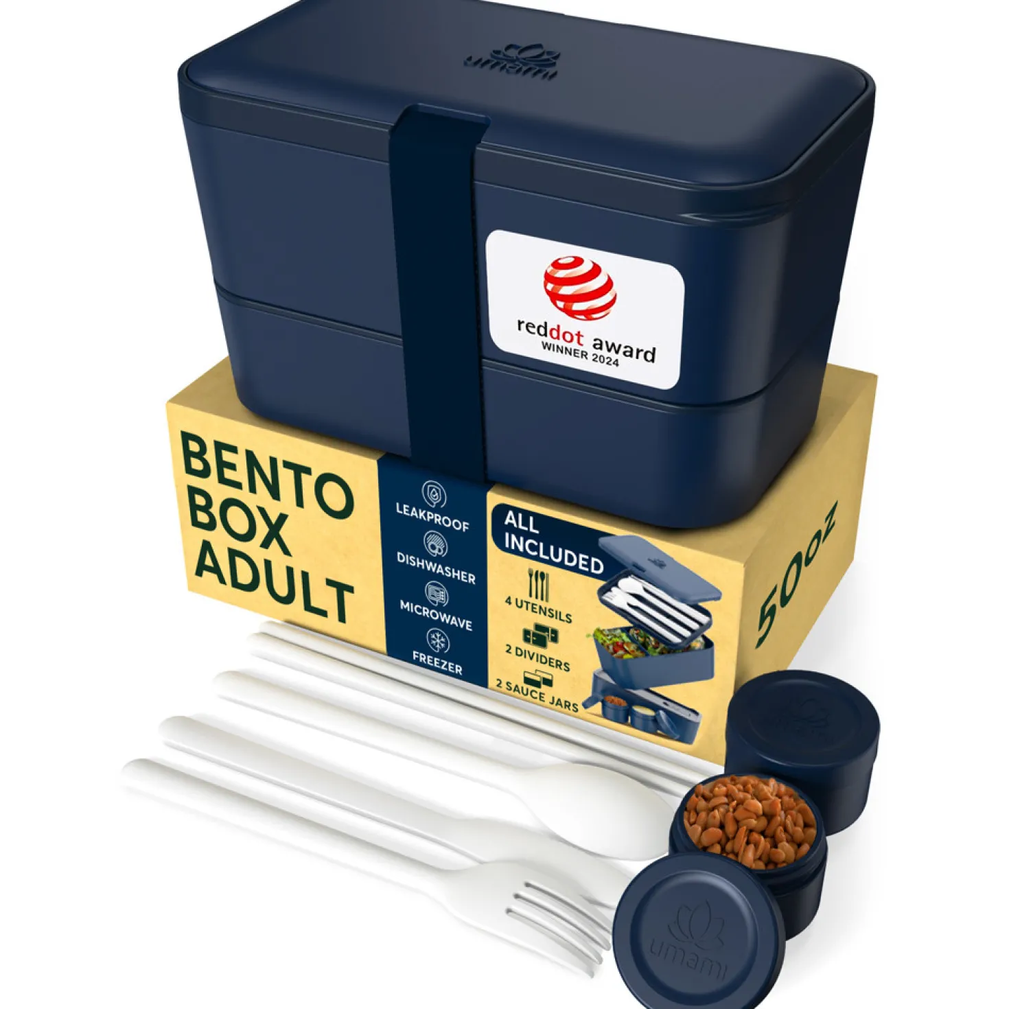 Bento encastrable 2 pots et couverts 1.5L bleu - Umami