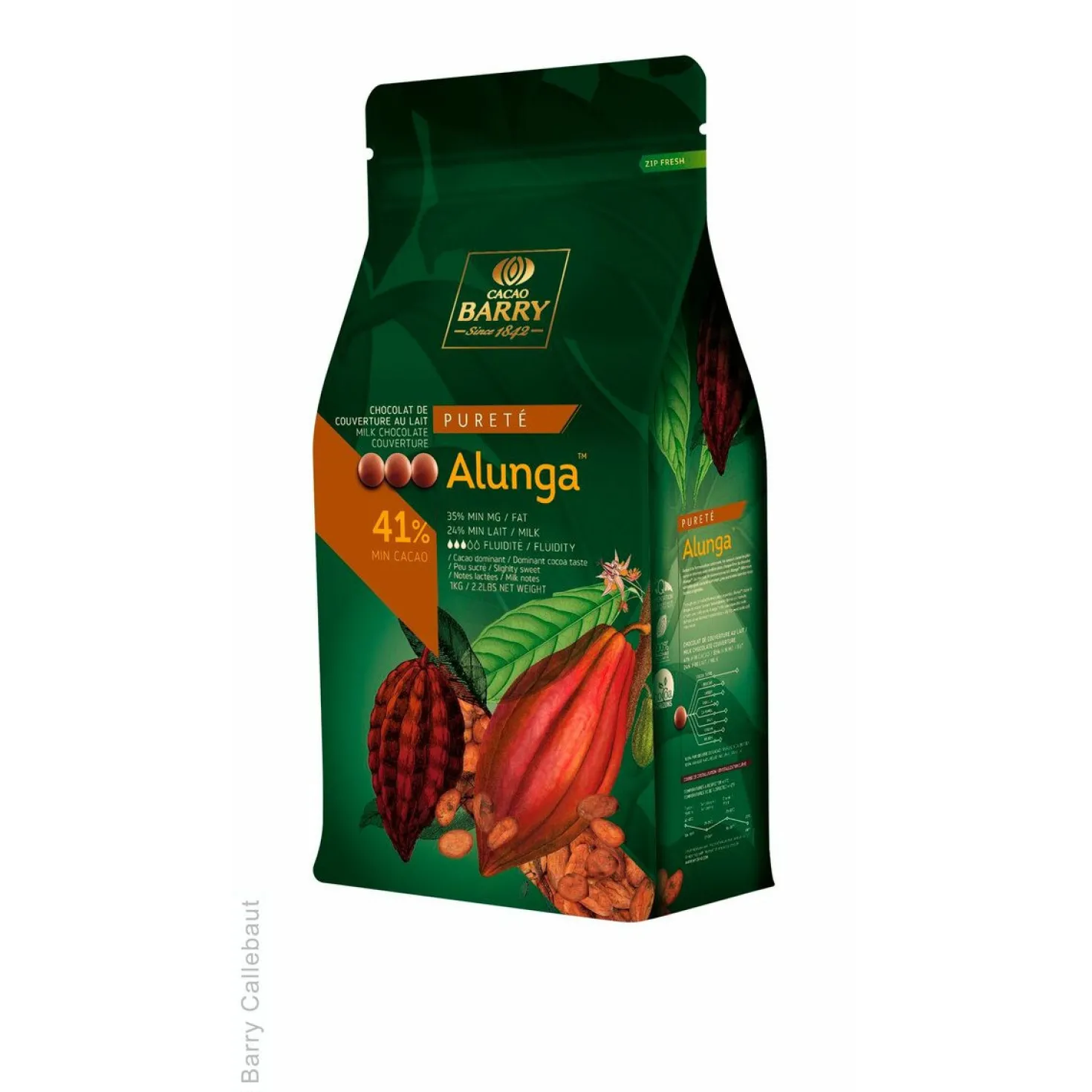 Chocolat à pâtisser lait Alunga 41% 1 kg - Barry