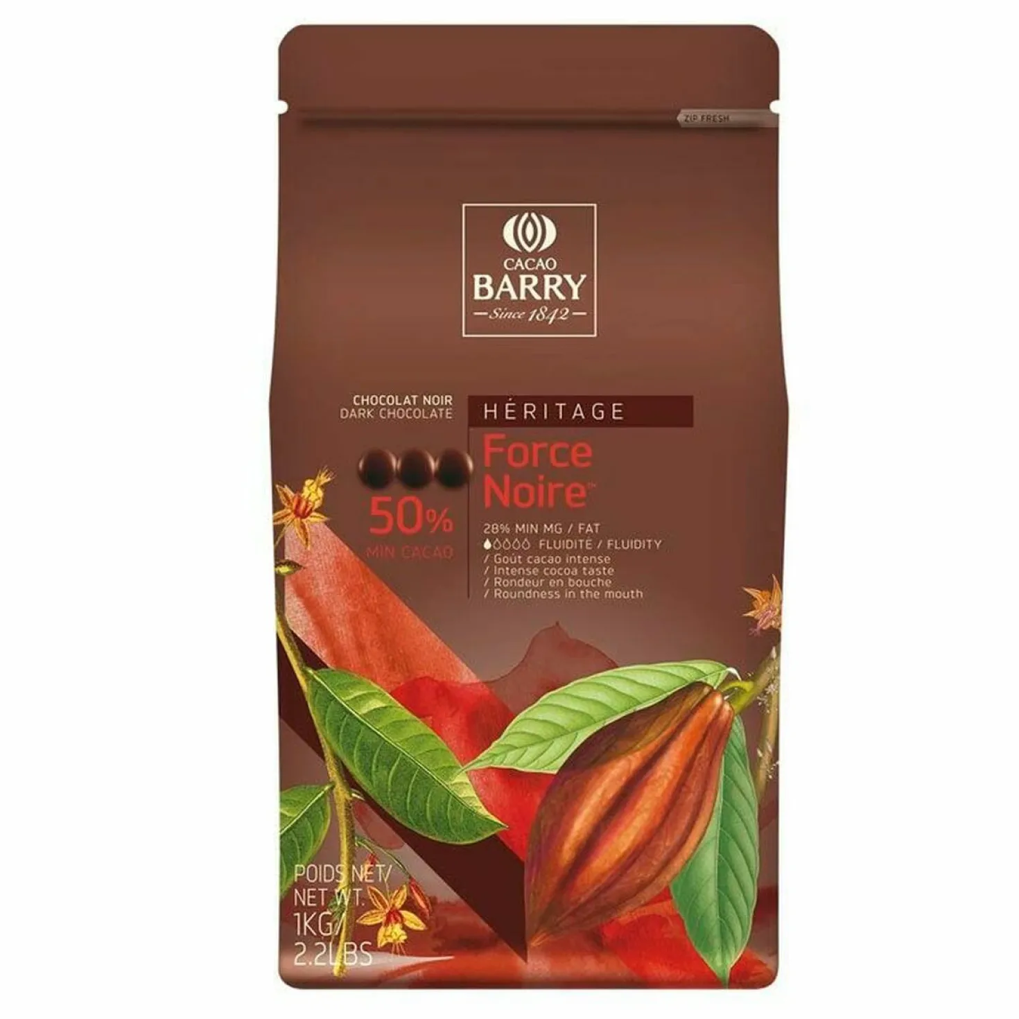 Chocolat à pâtisser noir Force Noire 50% 1 kg - Barry