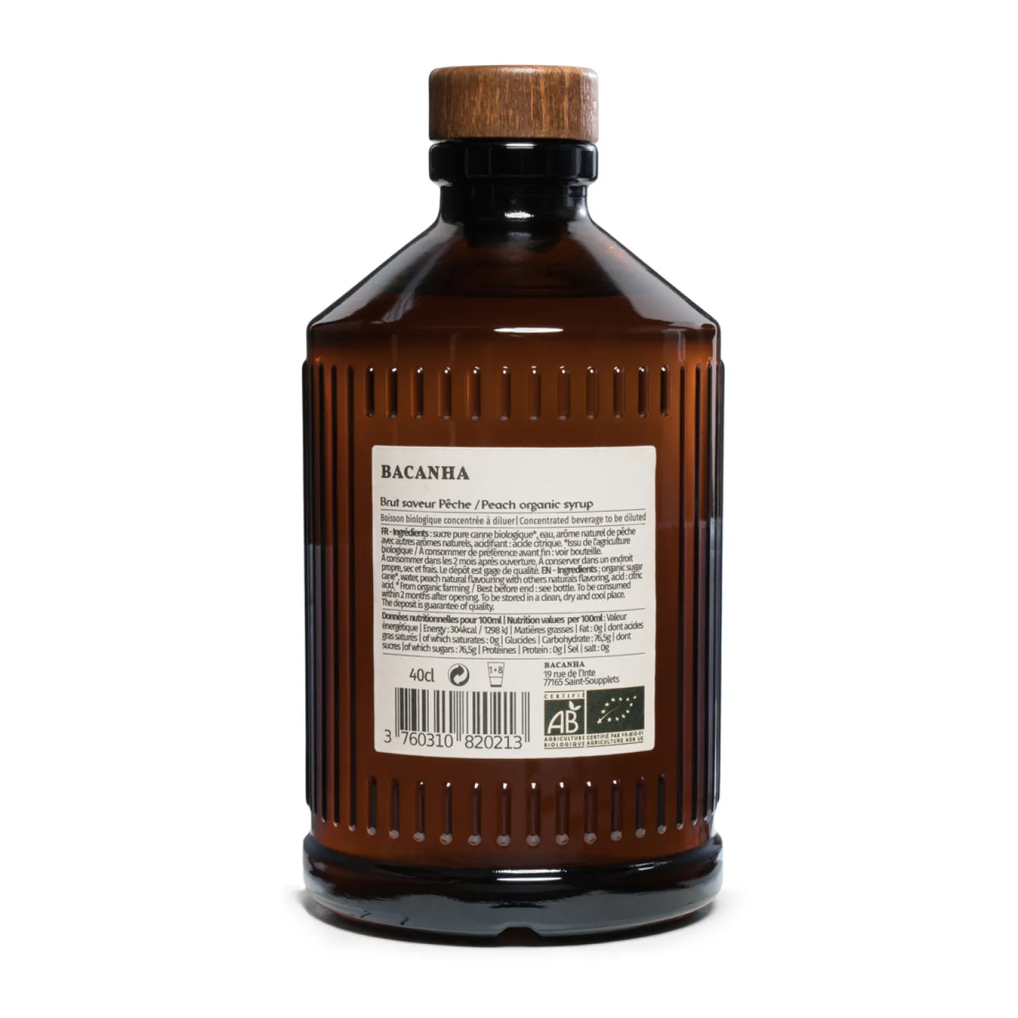 Sirop Pêche blanche bio 400 ml Brut - Bacanha
